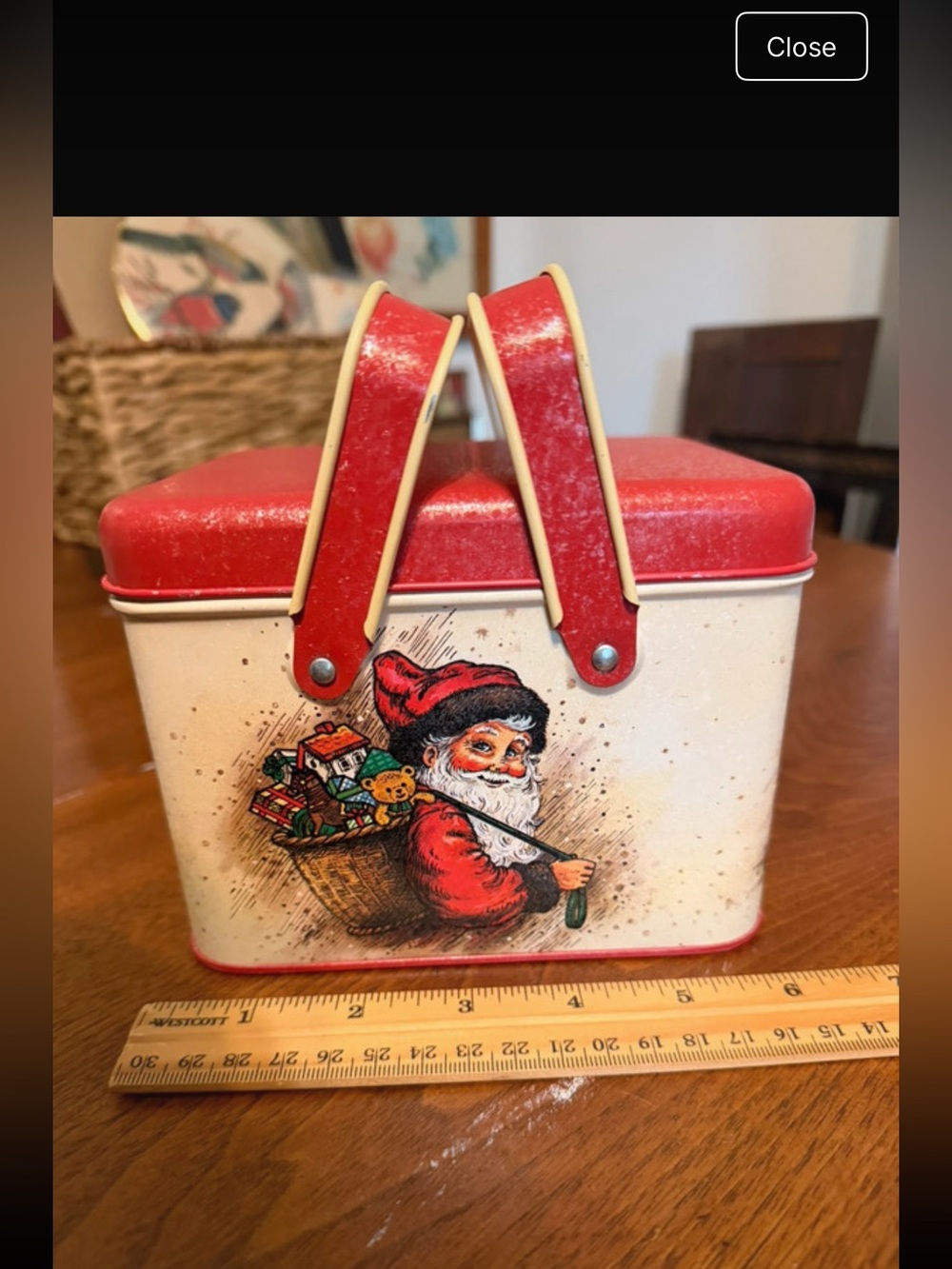 Vintage Holiday Tin with Santa Illustration - Brand: Potpourri Press